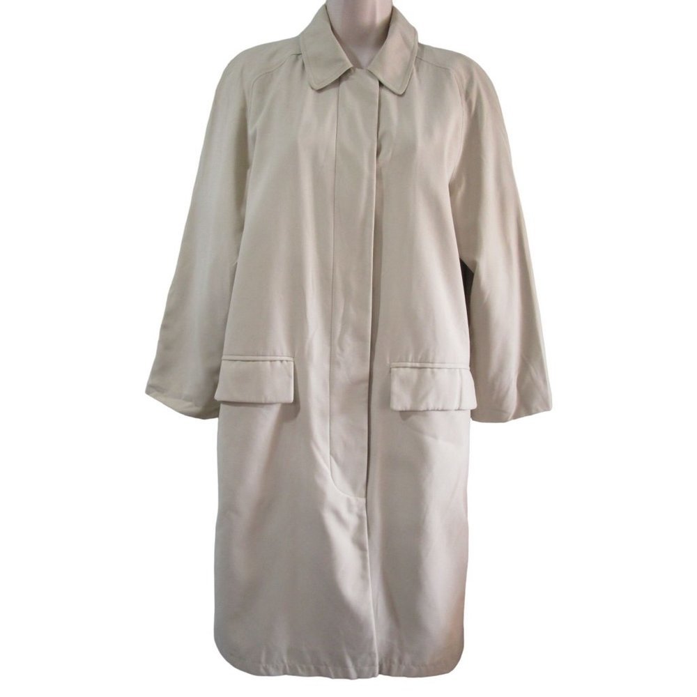 Brooks Brothers Cream Rain Coat Zip Wool Lining Hidden Button  Ladies Sz 2 GUC
